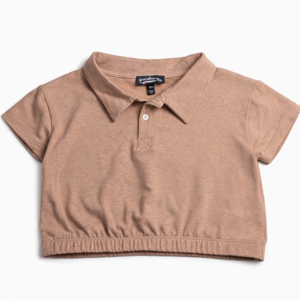 Freshman 1996  Nordstrom Girls Peach Heathered Cropped Polo Shirt Size S 7